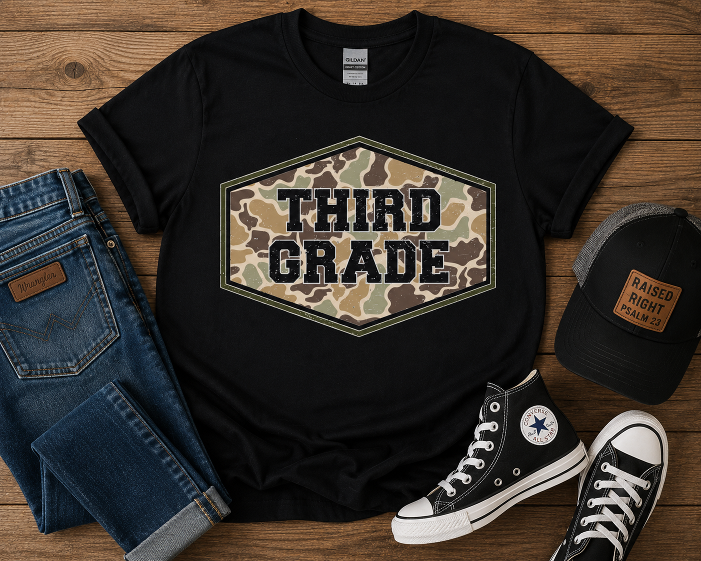 Camo Back to School Shirt | Personalized Hunting-Inspired Grade Tee | Custom Pre-K–4th Grade