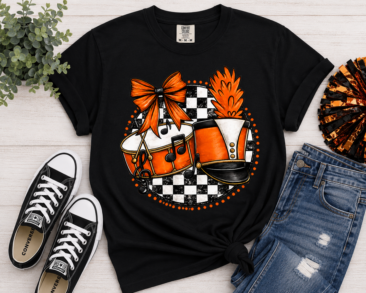 Orange & Black Checkered Band Drum & Shako Graphic Tee