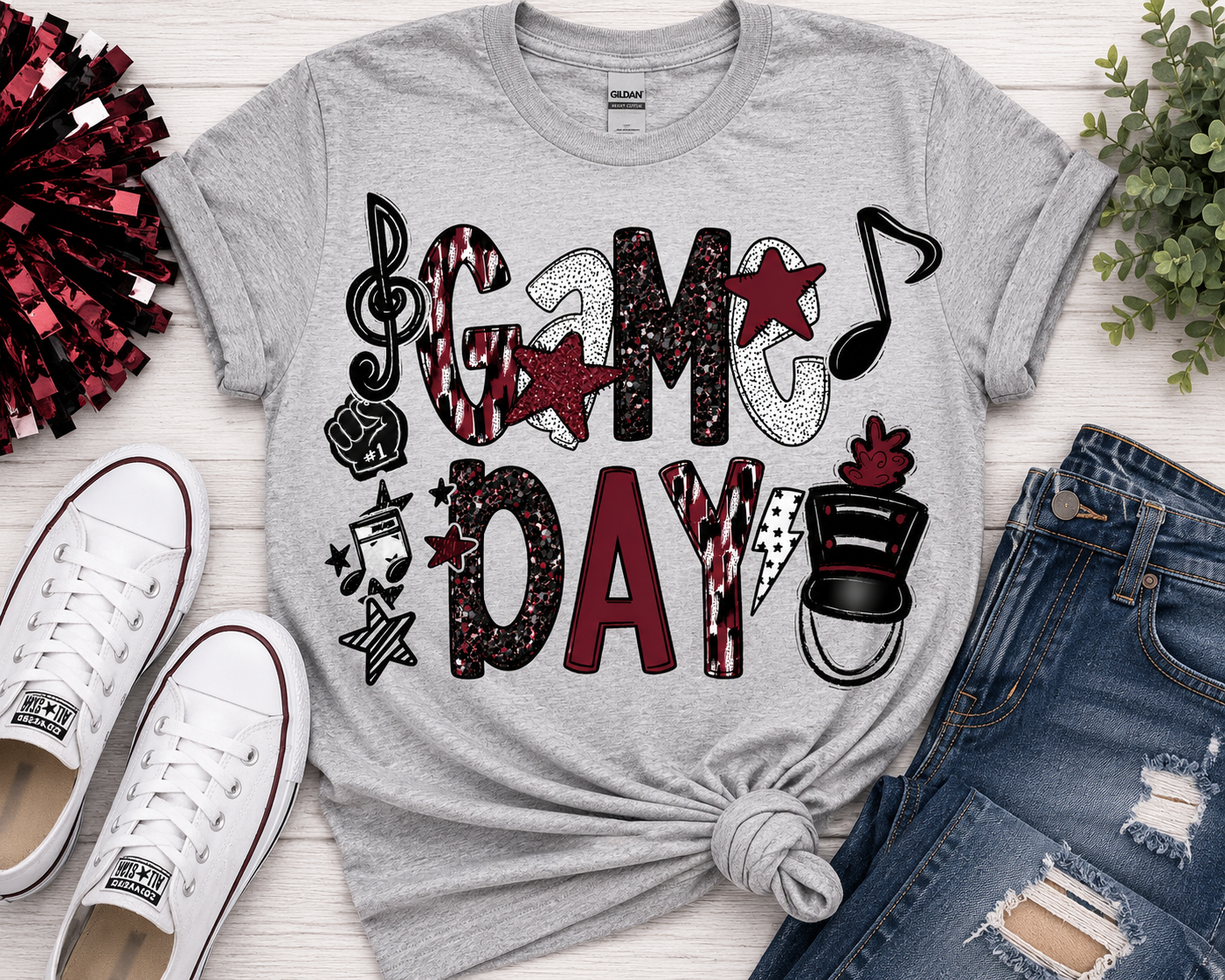 Game Day Band Spirit Graphic Tee – Maroon & Black
