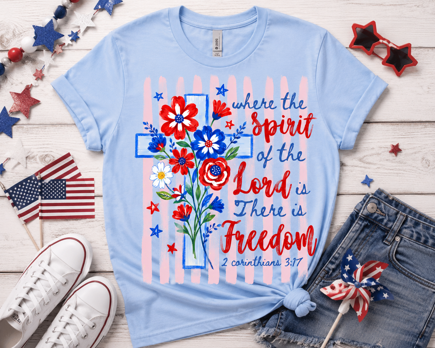 ✝️🇺🇸 Freedom in Christ Patriotic Cross Tee 🇺🇸✝️