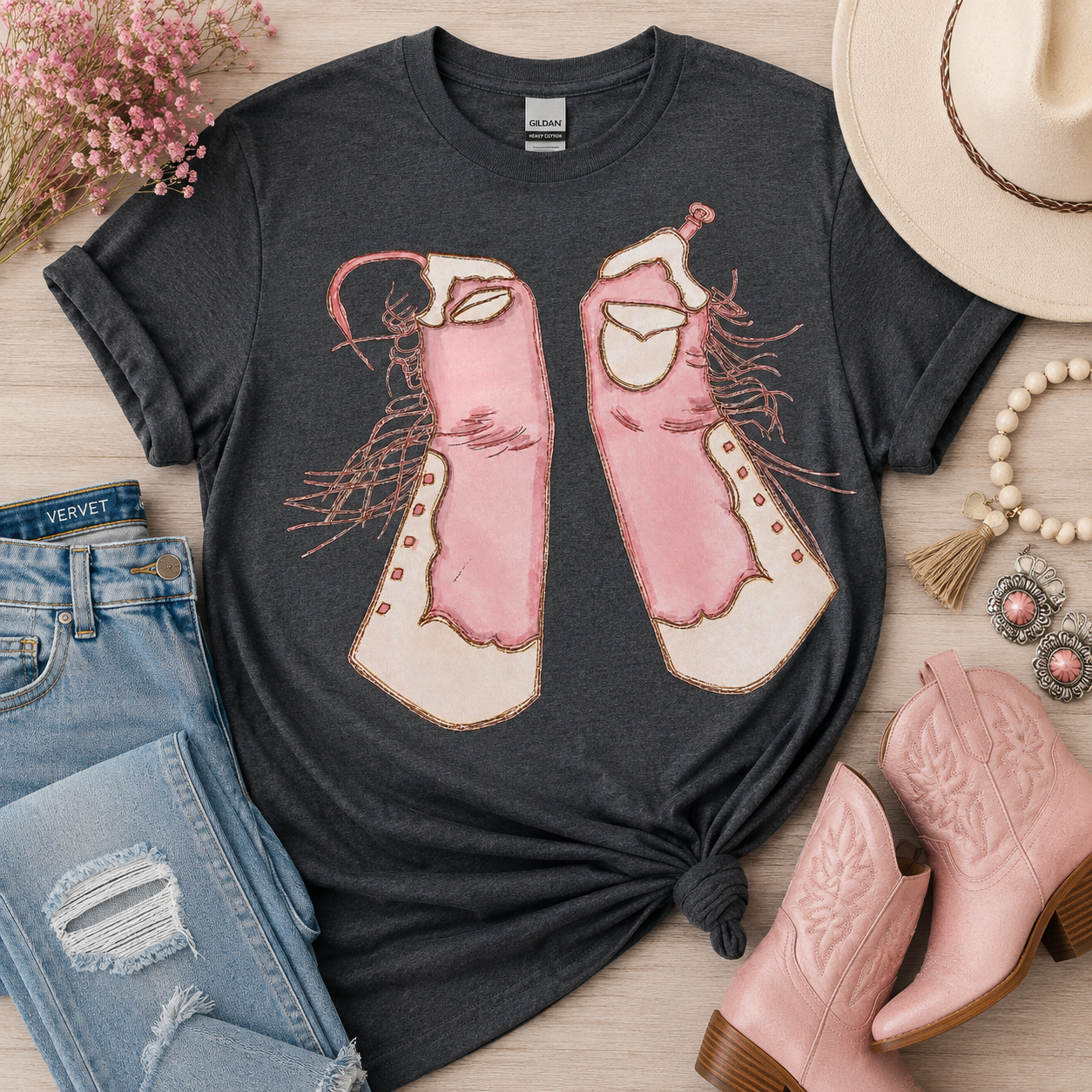 Pink Chaps Cowgirl Tee