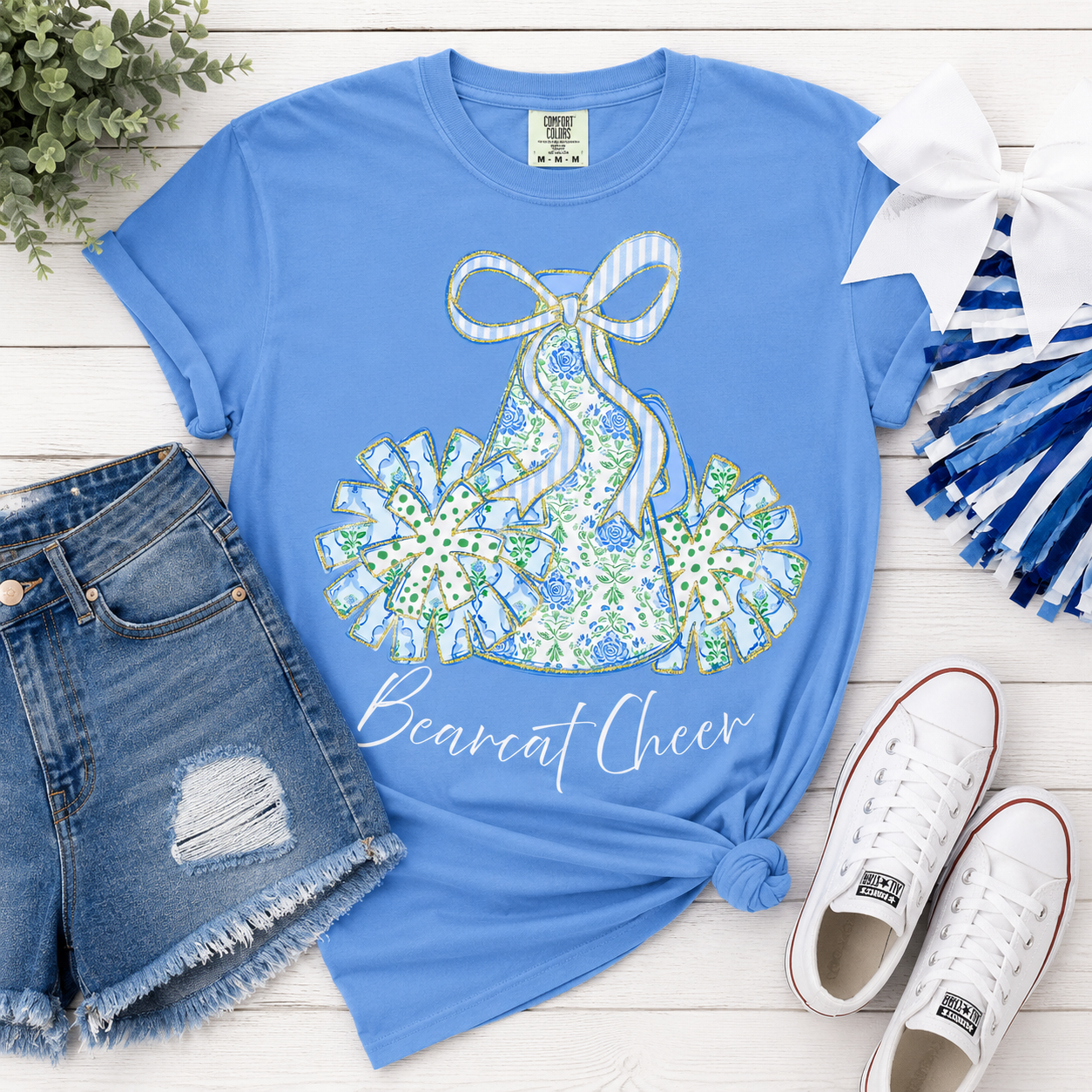Bearcat Cheer Megaphone Tee | Preppy Blue Cheer Spirit S