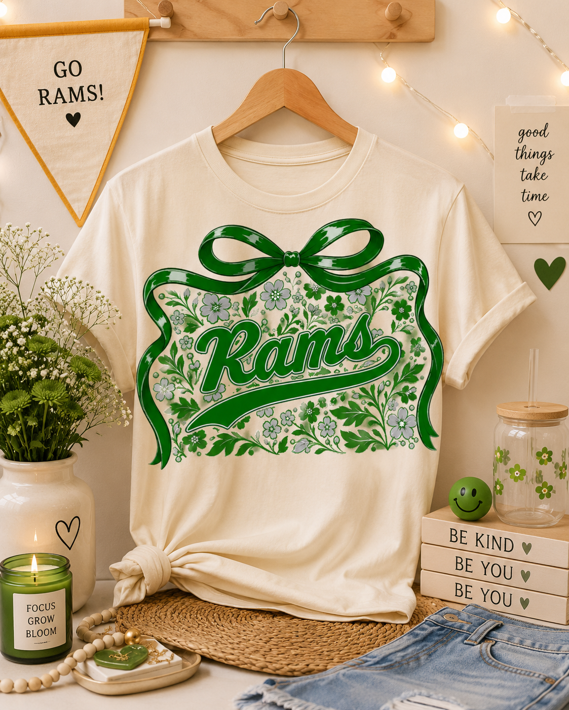 Custom Mascot Floral Bow Spirit Tee