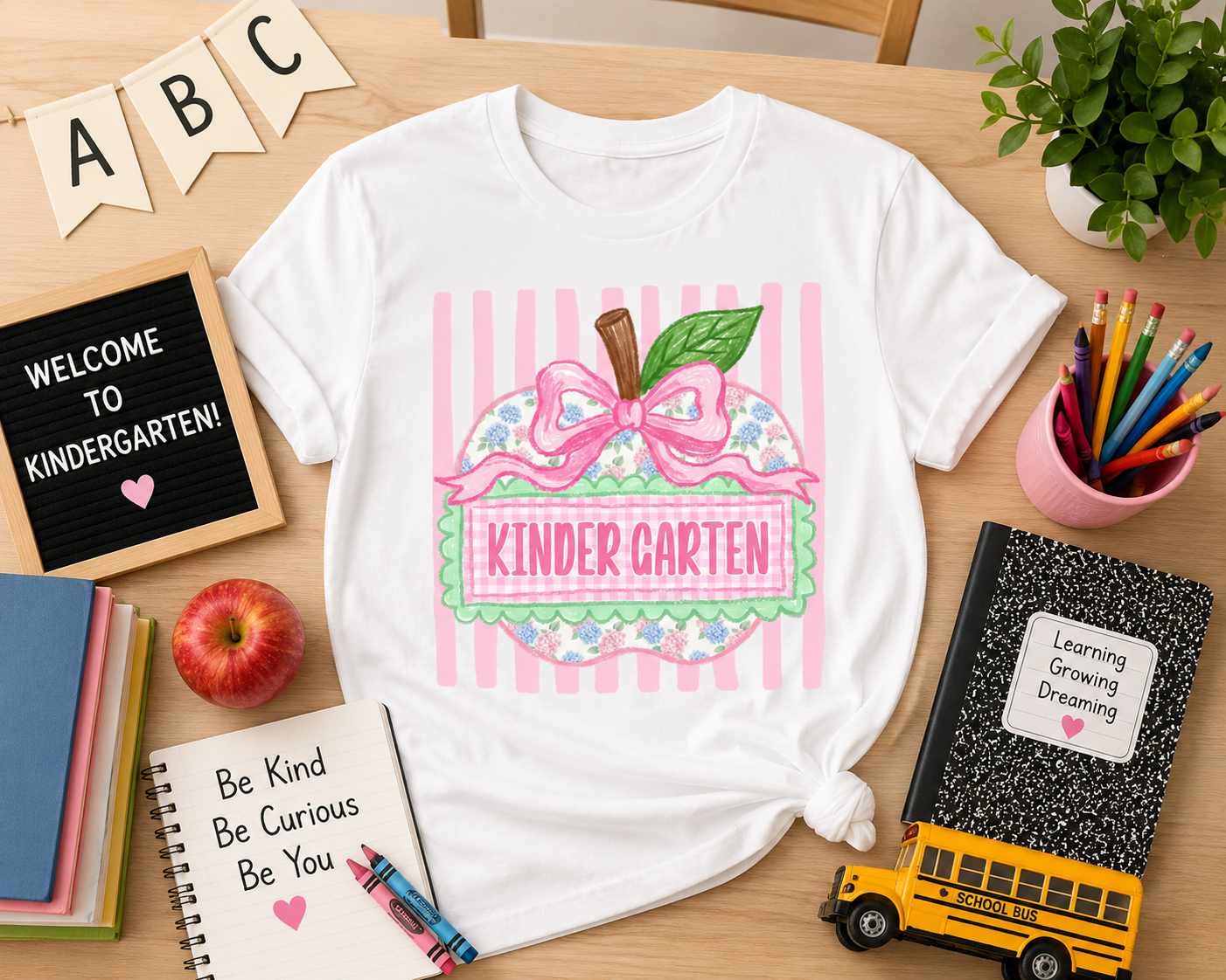 Customized to Any Grade Hydrangea Apple Back to School T-Shirt