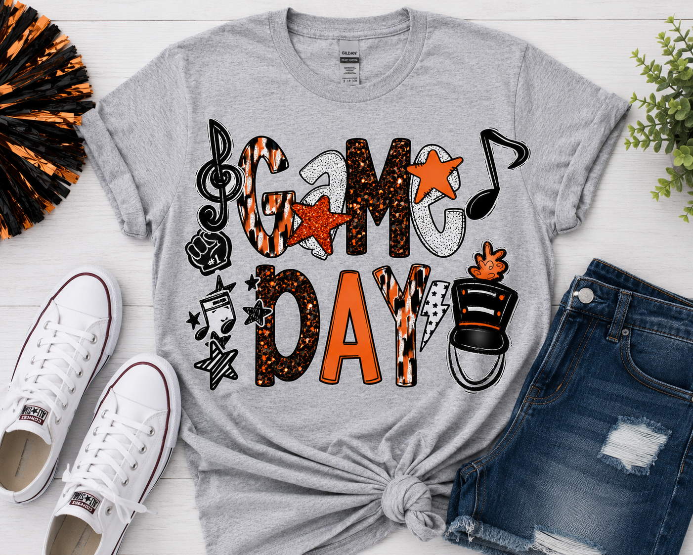 Game Day Band Spirit Graphic Tee – Orange & Black