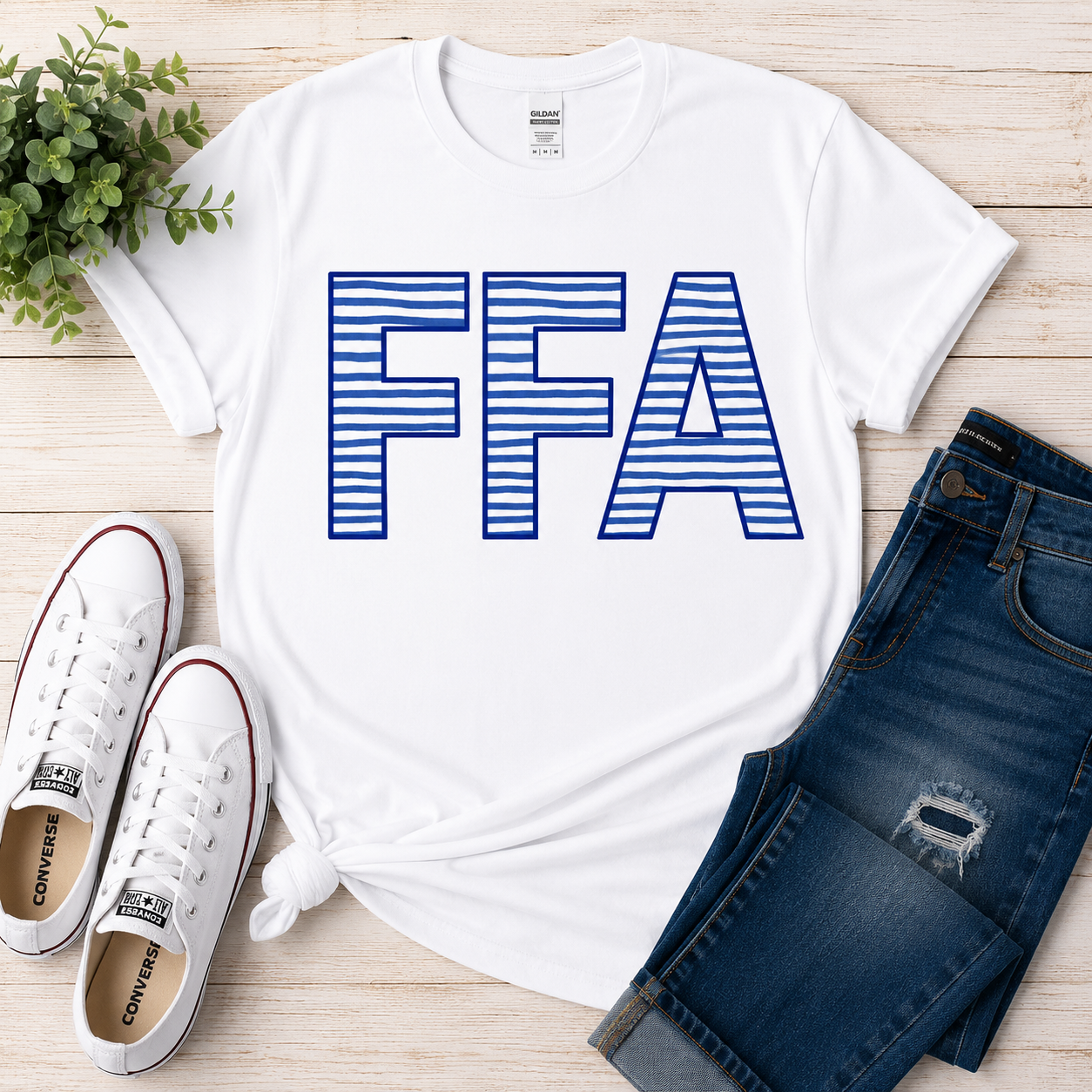 Preppy Striped FFA Spirit Tee | White Unisex T-Shirt