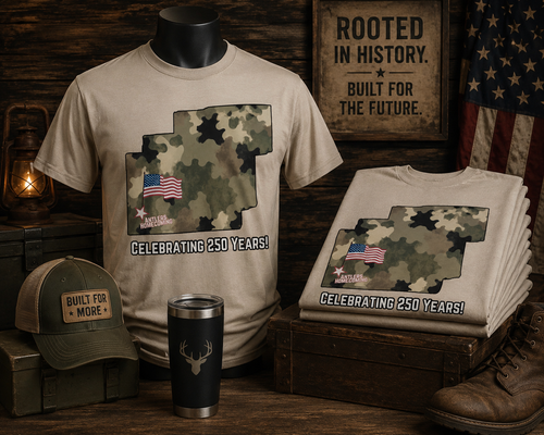 Antlers Homecoming 250 Years Camo Oklahoma Tee