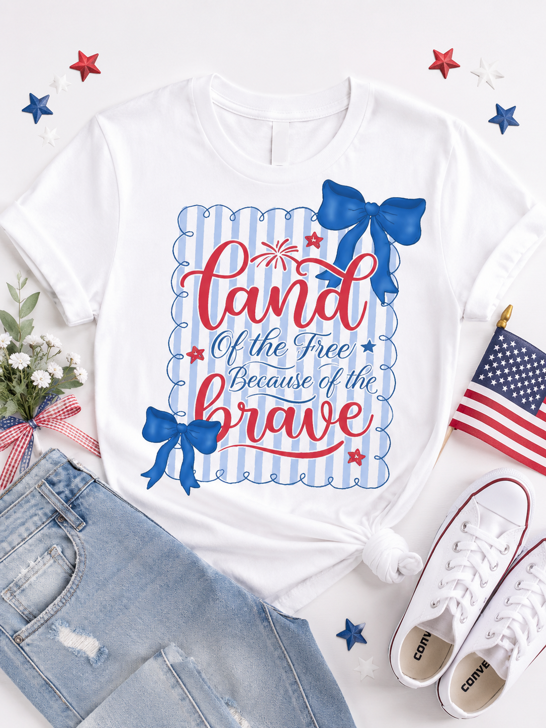 🎀 Land of the Free Patriotic Bow Tee 🇺🇸