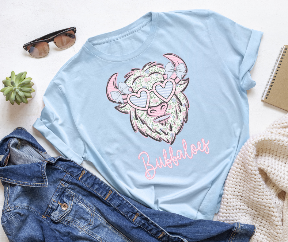 Grandmillennial Buffalos Bow Mascot Tee | Floral Coquette School Spirit Shirt