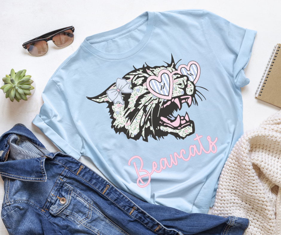Grandmillennial Bearcats Bow Mascot Tee | Floral Coquette School Spirit Shirt