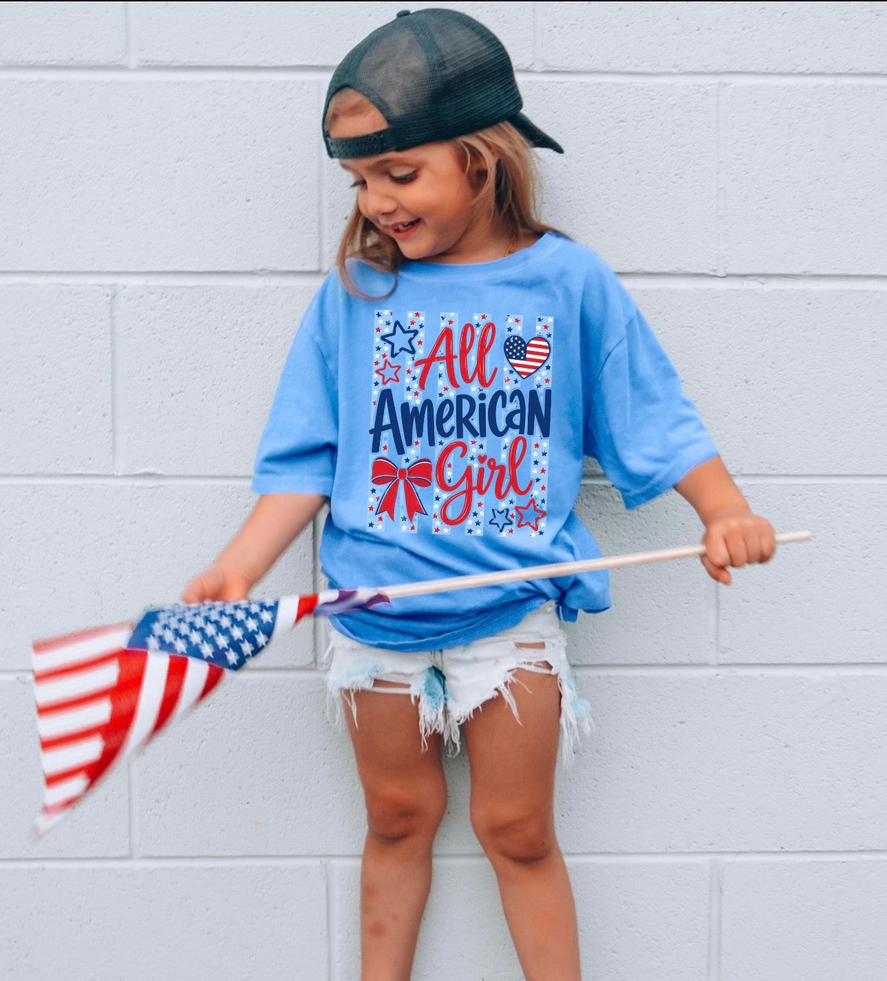 All American Girl Patriotic Youth T-Shirt | 4th of July Kids Tee