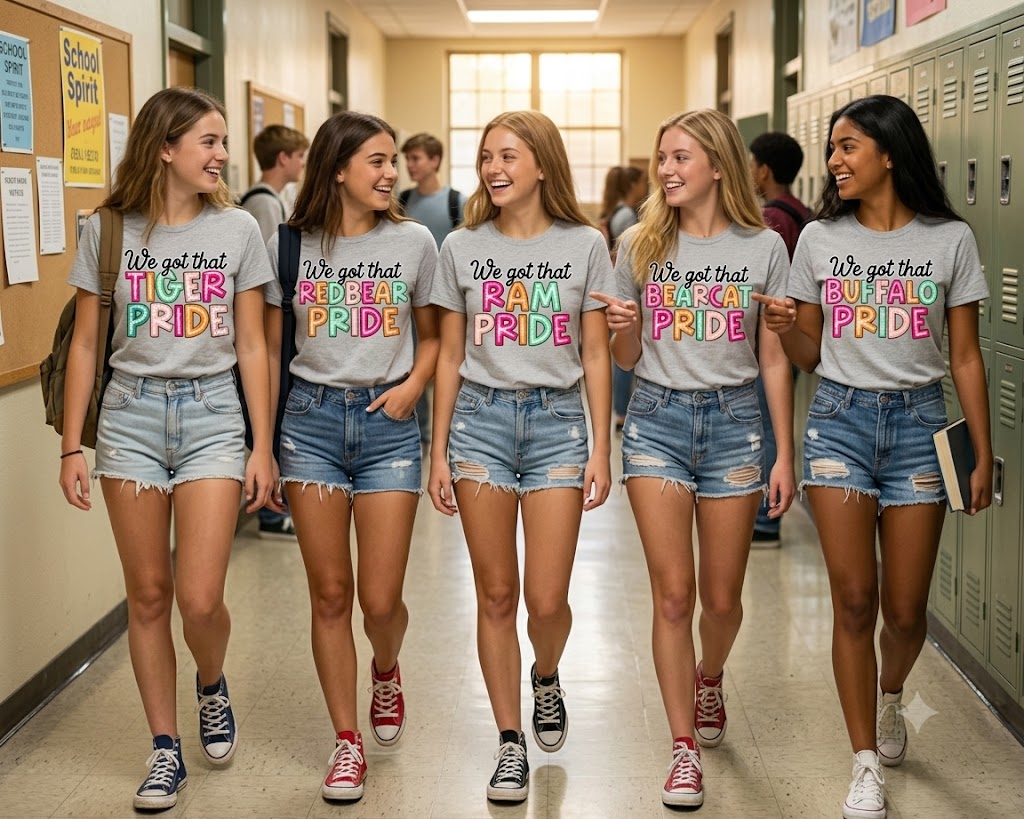 Retro Varsity Mascot Tees | High School Spirit Light Gray Graphic T-Shirt