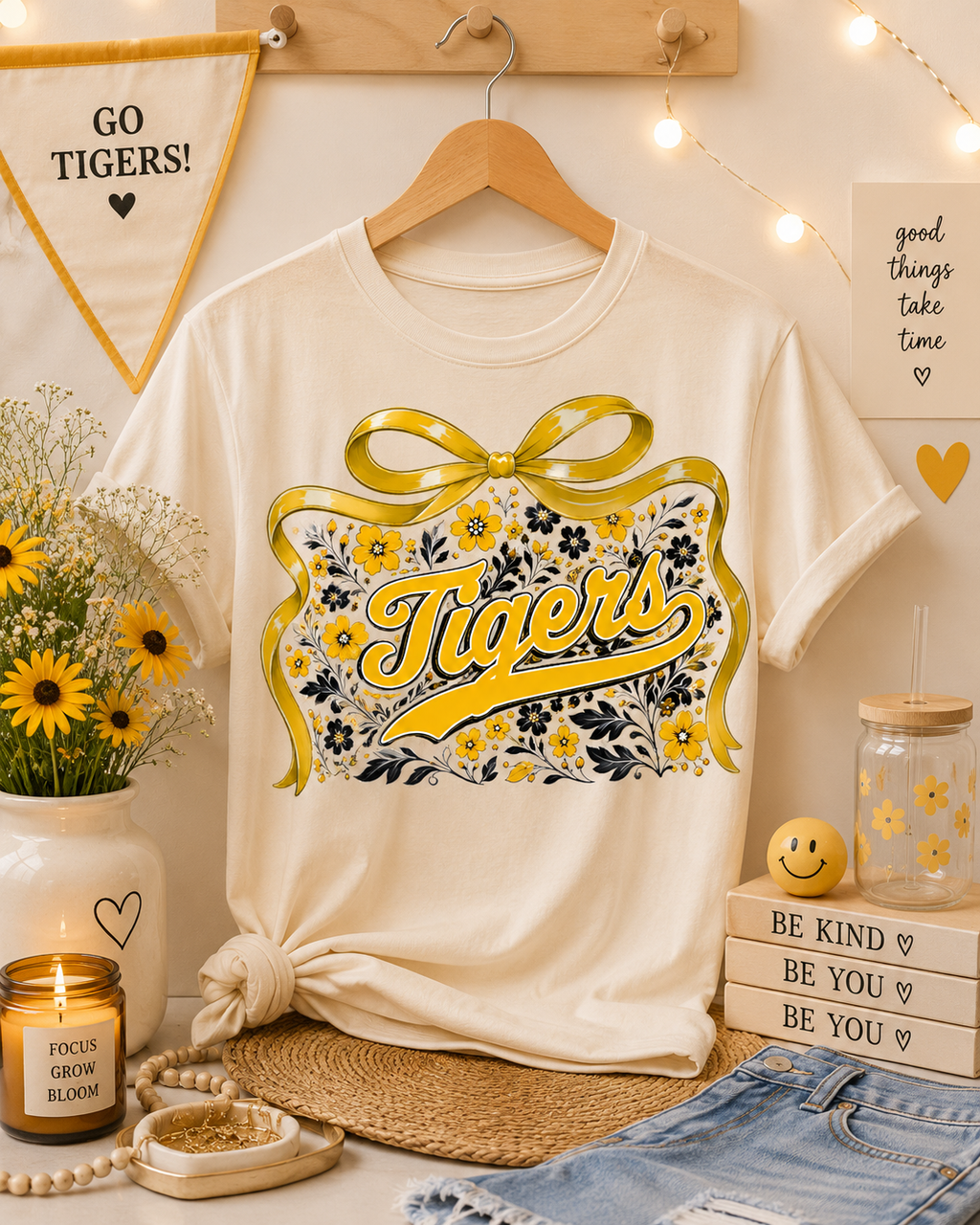 Custom Mascot Floral Bow Spirit Tee