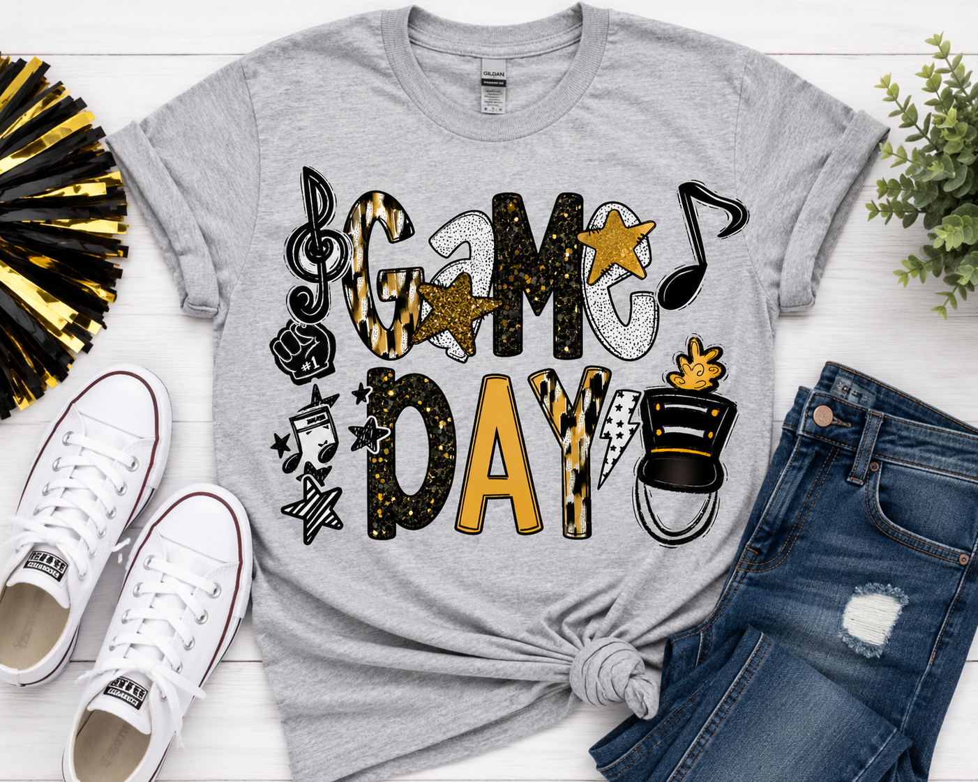 Game Day Band Spirit Graphic Tee – Black & Gold