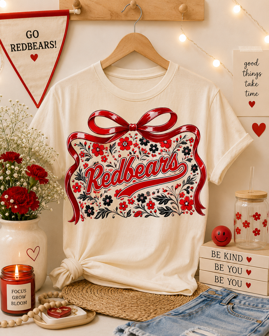 Custom Mascot Floral Bow Spirit Tee