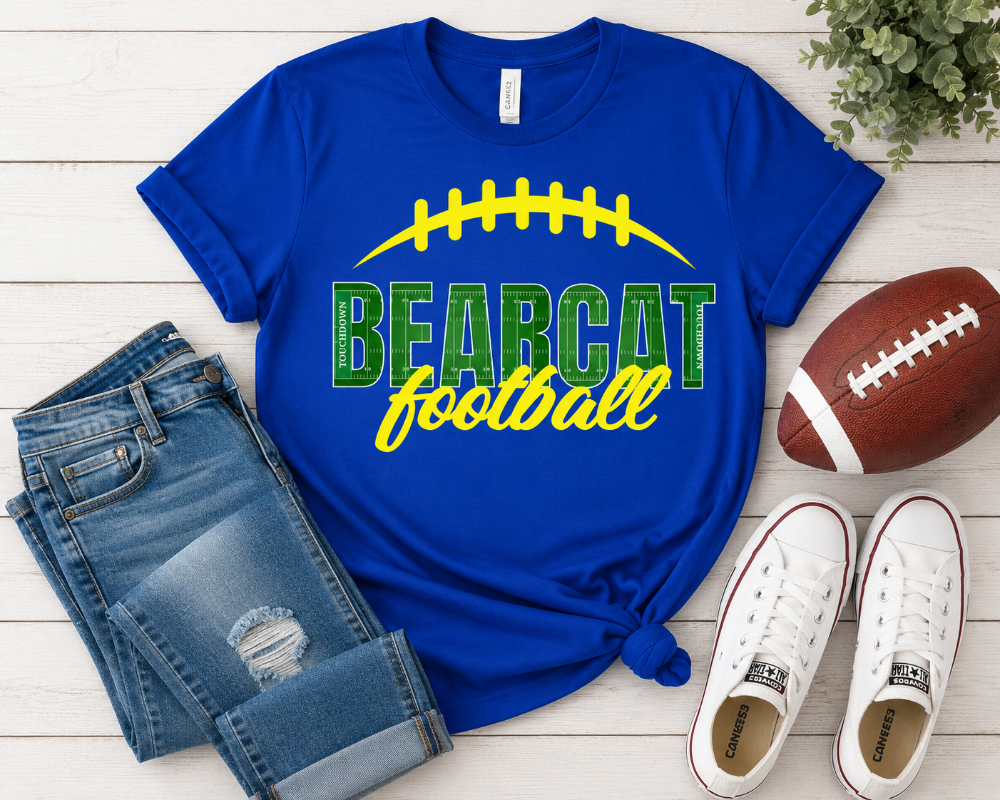 Bearcat Football Field Tee | Royal Blue Game Day Spirit Shirt