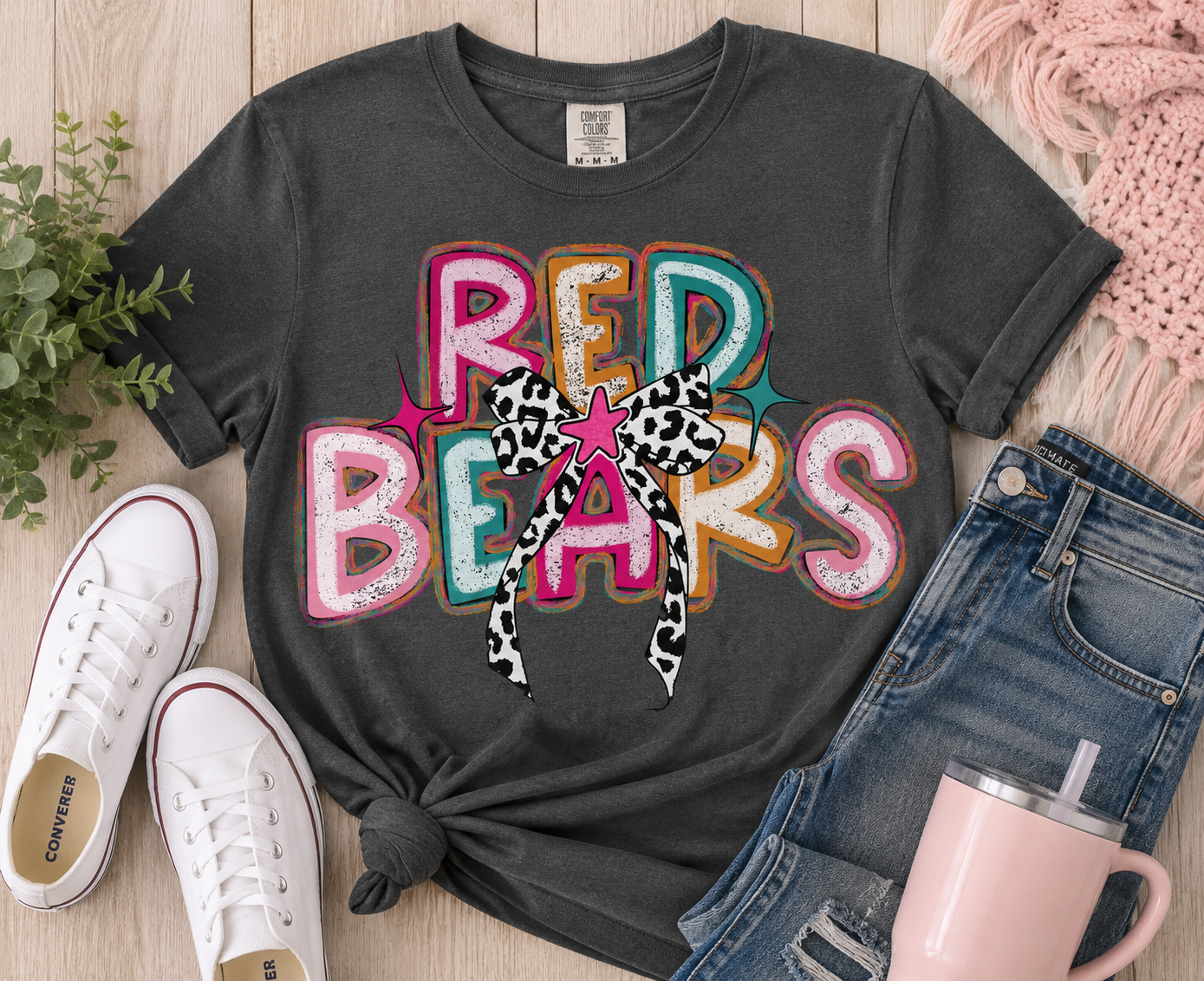 Redbears Retro Coquette Spirit Shirt | Dark Gray Tee