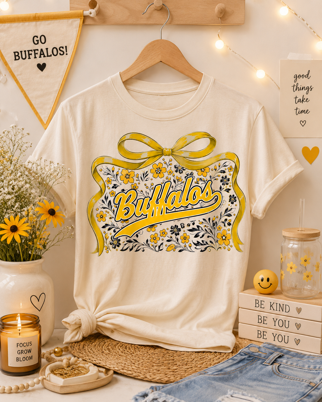 Custom Mascot Floral Bow Spirit Tee