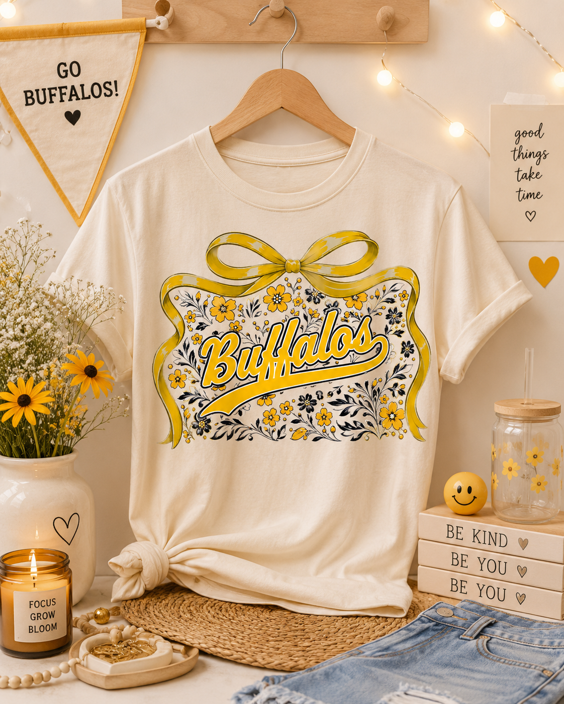 Custom Mascot Floral Bow Spirit Tee