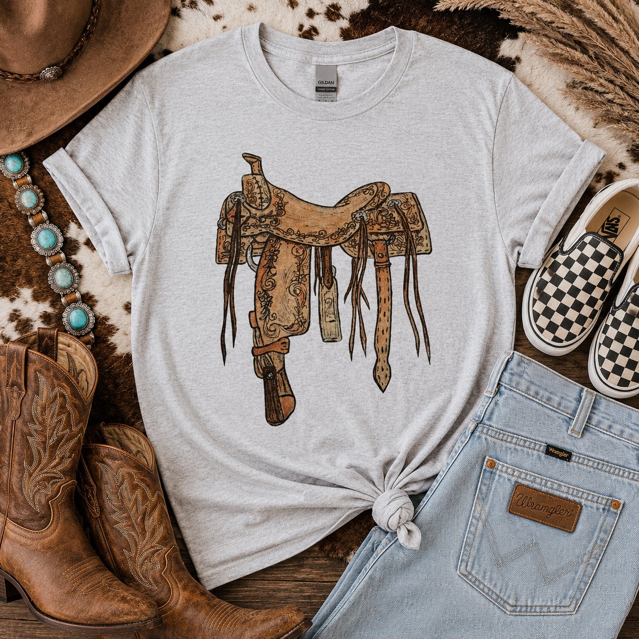 Tooled Saddle Western Tee