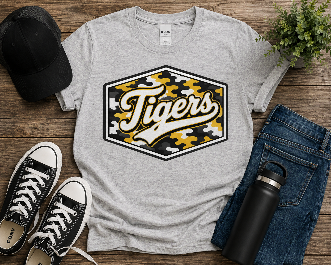 Tigers Camo Script Spirit Tee | Youth & Adult School Spirit Shirt