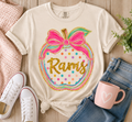 Rams Glitter Apple Bow Spirit Shirt | Oatmeal Tee