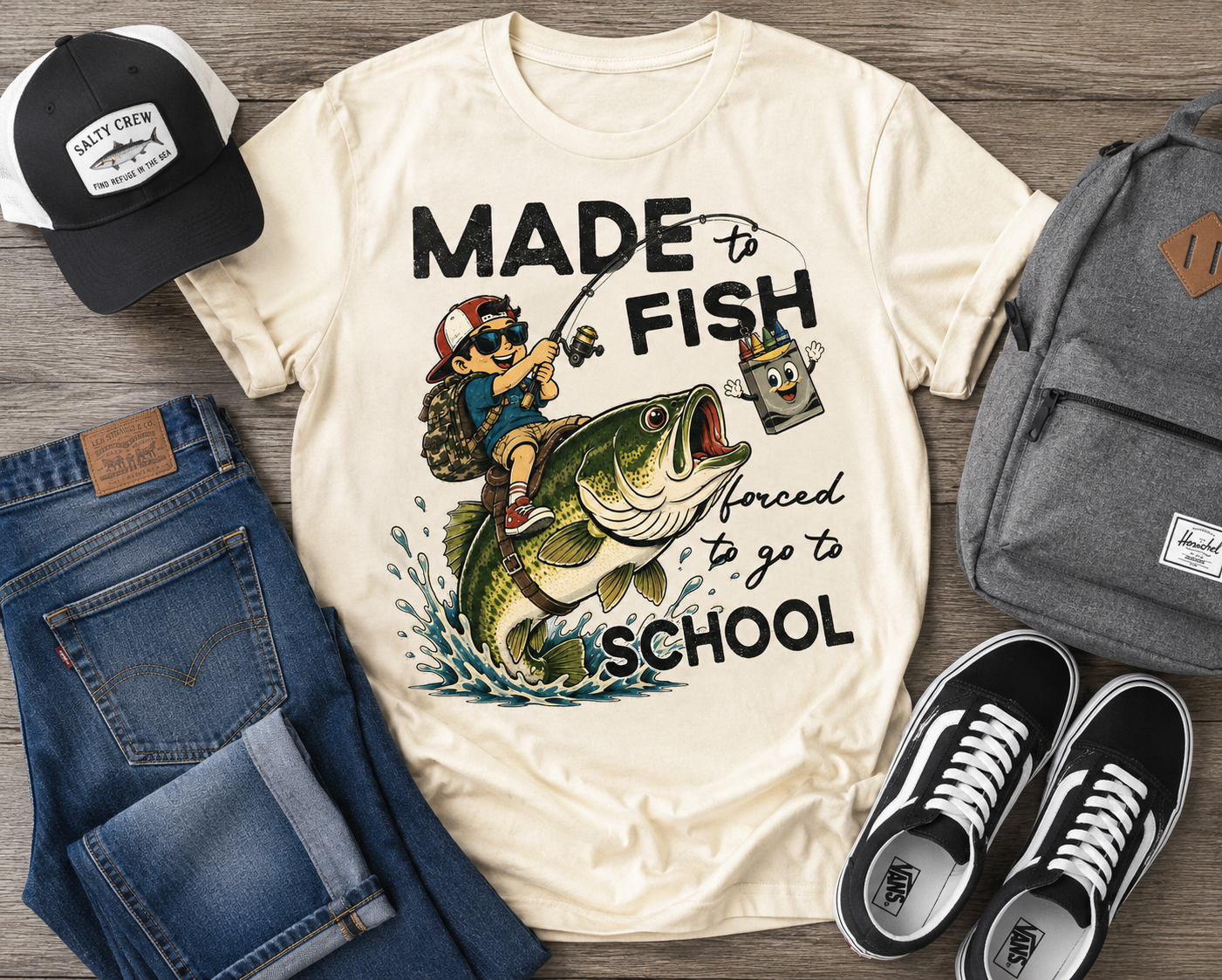 Made to Fish, Forced to Go to School Tee | Youth Back-to-School Fishing Shirt