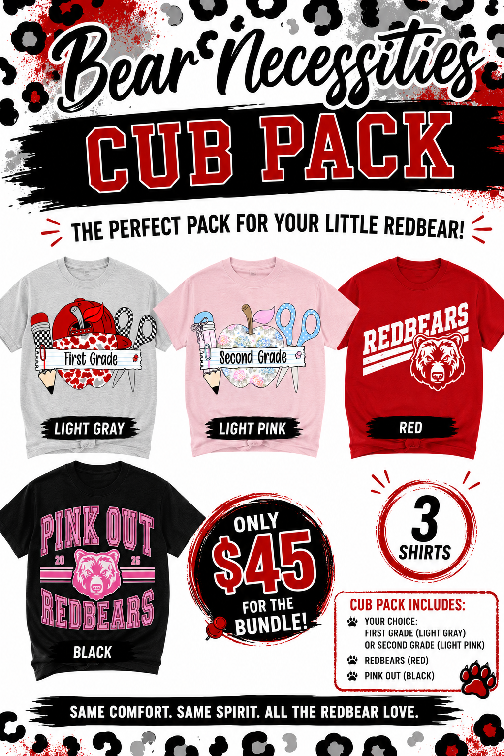 Bear Necessities Cub Pack | 3-Shirt Redbear Spirit Bundle