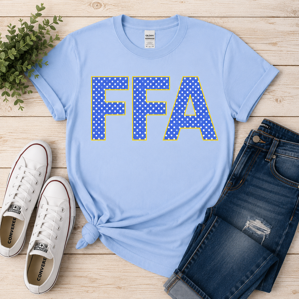 Preppy FFA Polka Dot Spirit Tee | Light Blue Unisex T-Shirt